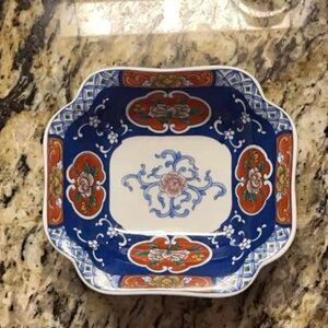 Elegant Blue and Red Floral Dish